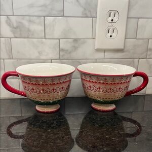World Market Large Red Green Pink Christmas Mugs